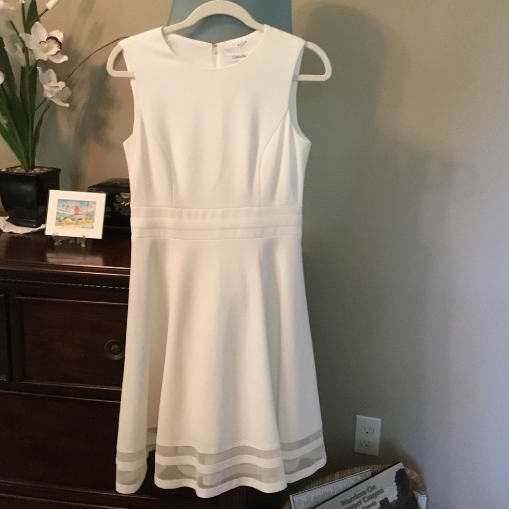 Calvin Klein White Sleeveless Fit-and-Flare Dress